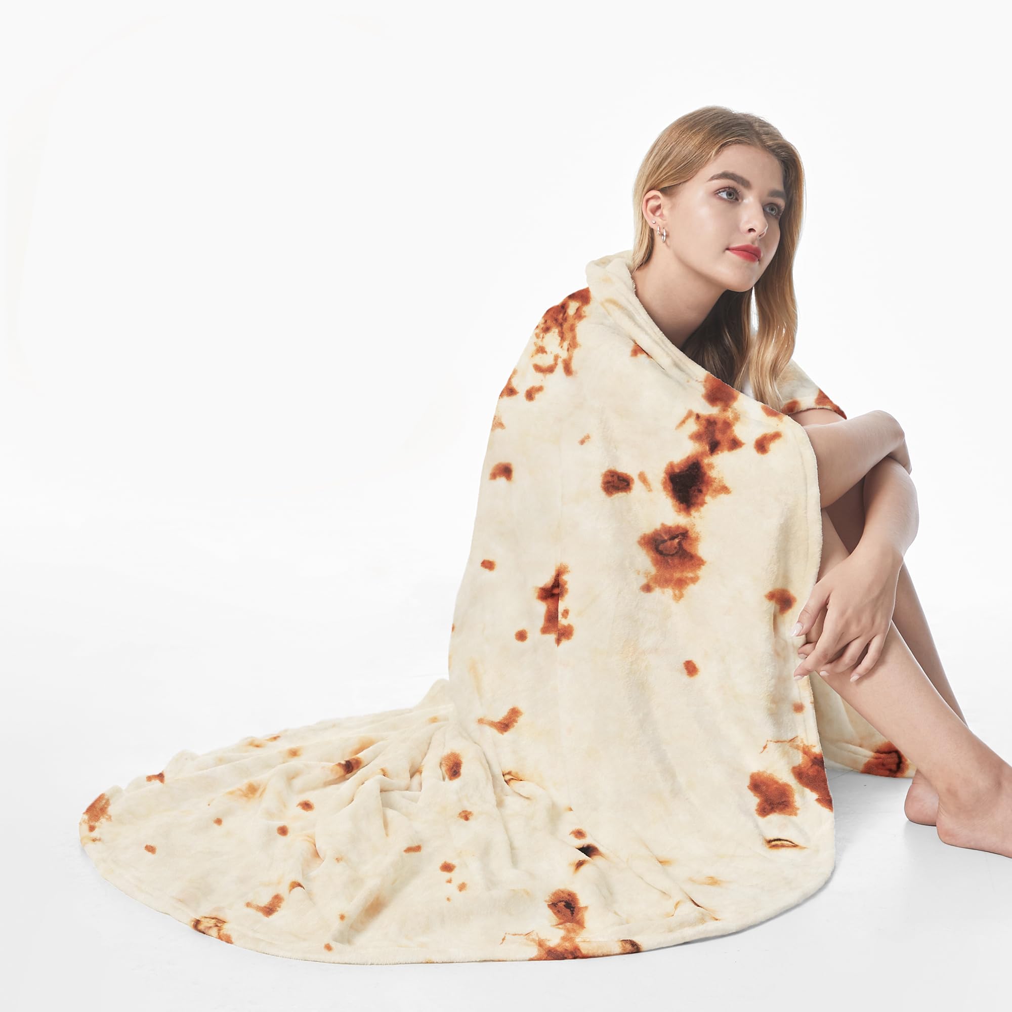 Admitrack Tortilla Blanket, Funny Realistic Round Burrito Throw for Adults & Kids (Double Sided)